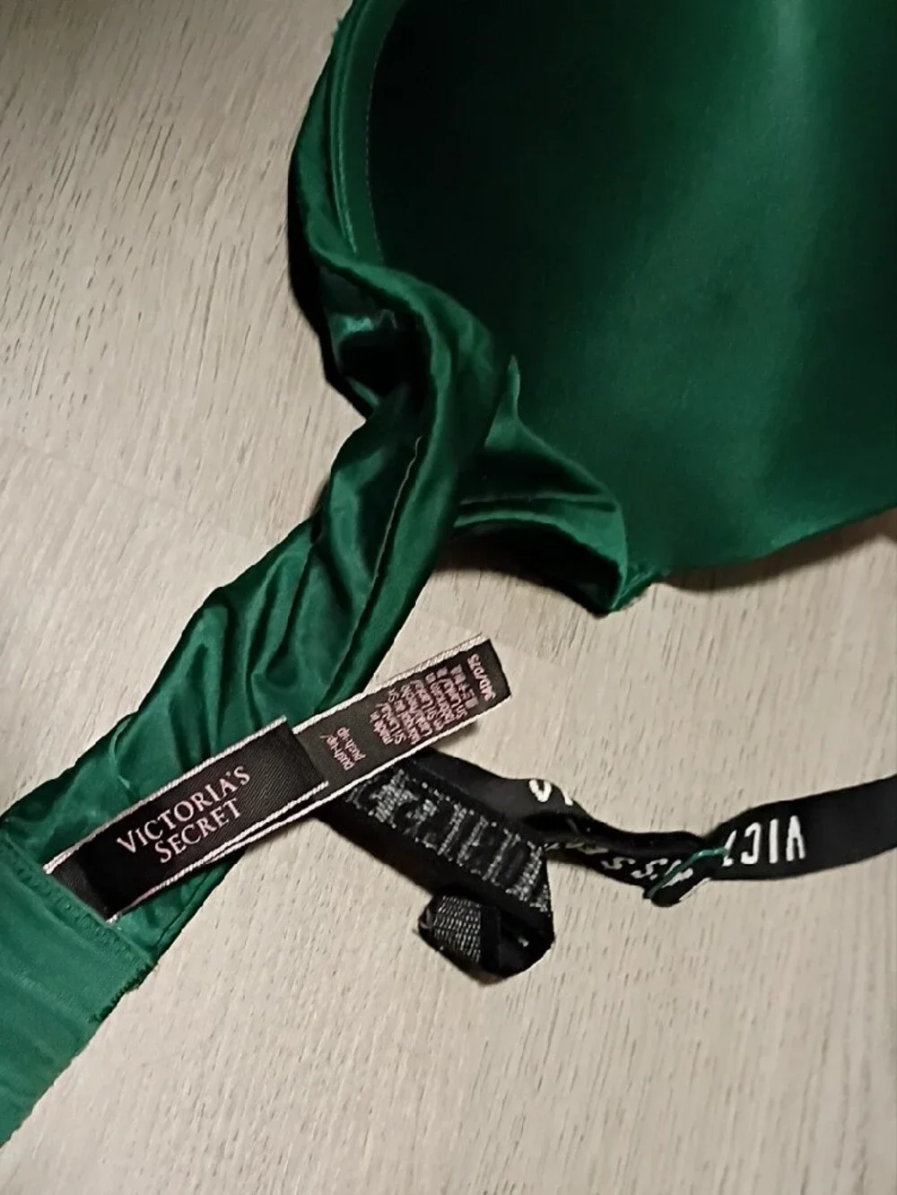 Victoria's Secret Emerald Satin Padded Bra with Logo Straps